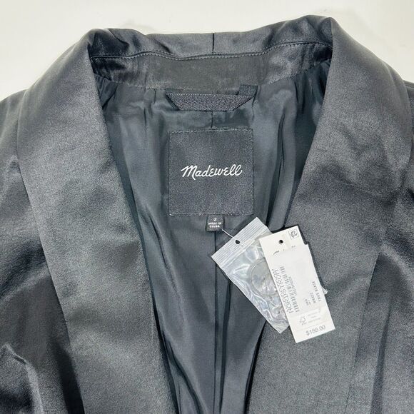 Madewelll Soft Satin Oversized One Button Blazer True Black Size 2 NWT $188 - Picture 7 of 12